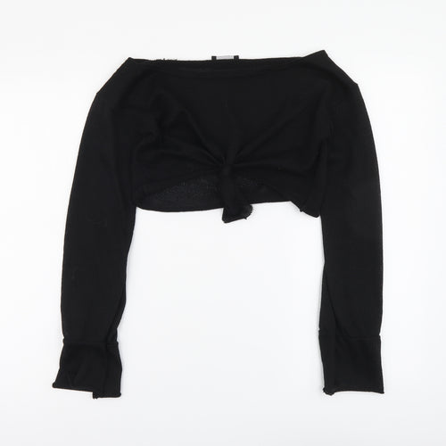 PRETTYLITTLETHING Womens Black Polyester Cropped Blouse Size 6 V-Neck - Tie Front