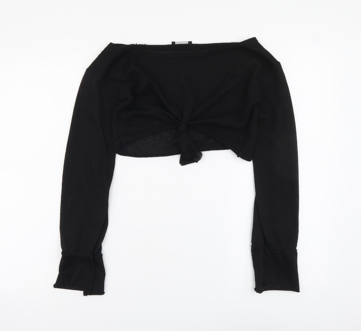PRETTYLITTLETHING Womens Black Polyester Cropped Blouse Size 6 V-Neck - Tie Front