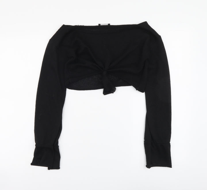 PRETTYLITTLETHING Womens Black Polyester Cropped Blouse Size 6 V-Neck - Tie Front