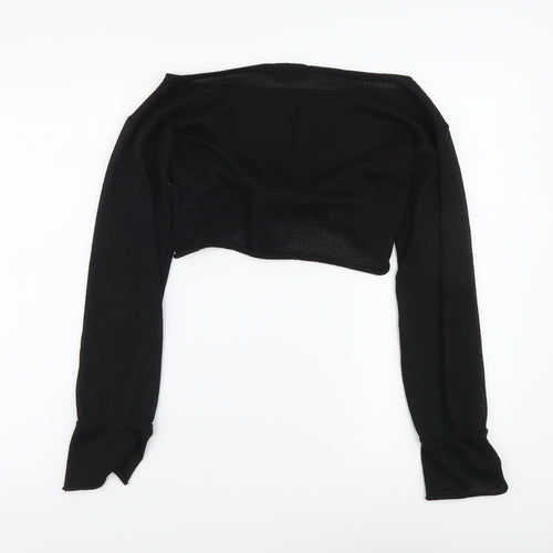 PRETTYLITTLETHING Womens Black Polyester Cropped Blouse Size 6 V-Neck - Tie Front
