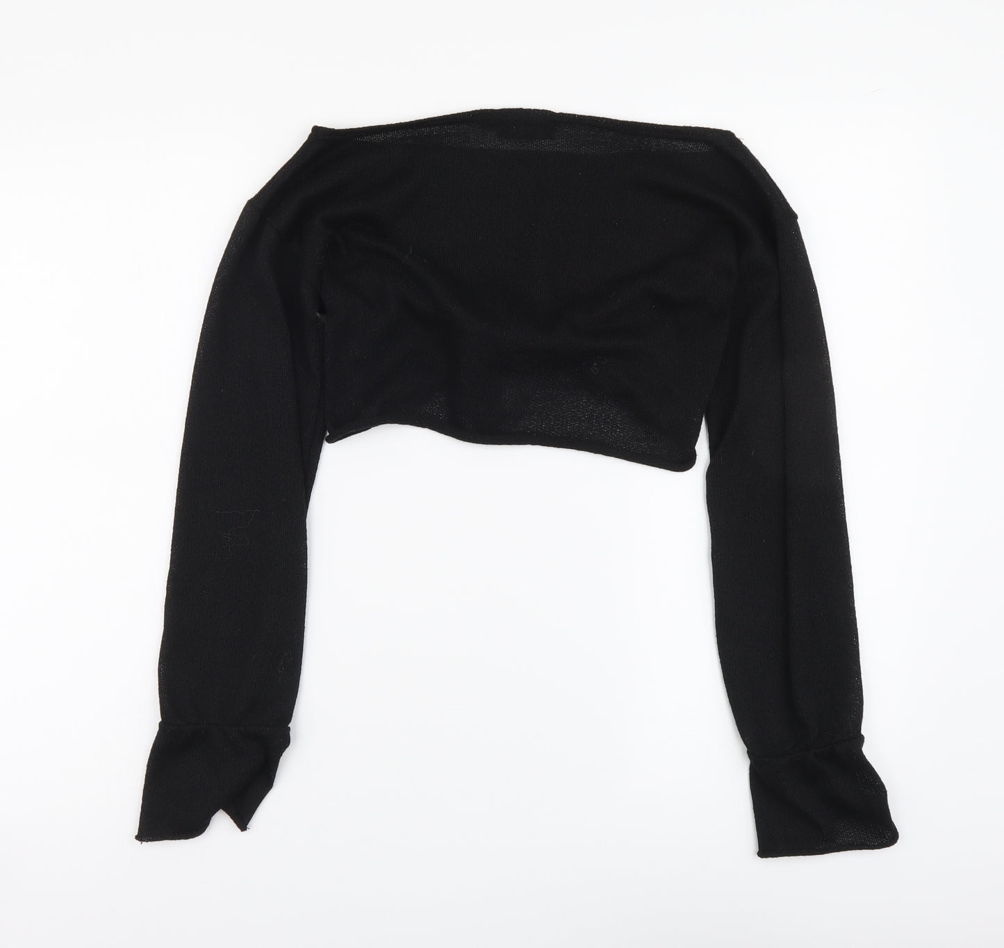 PRETTYLITTLETHING Womens Black Polyester Cropped Blouse Size 6 V-Neck - Tie Front