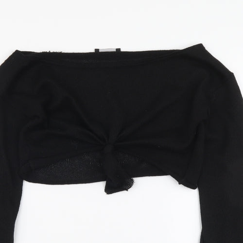 PRETTYLITTLETHING Womens Black Polyester Cropped Blouse Size 6 V-Neck - Tie Front