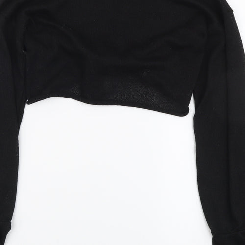 PRETTYLITTLETHING Womens Black Polyester Cropped Blouse Size 6 V-Neck - Tie Front