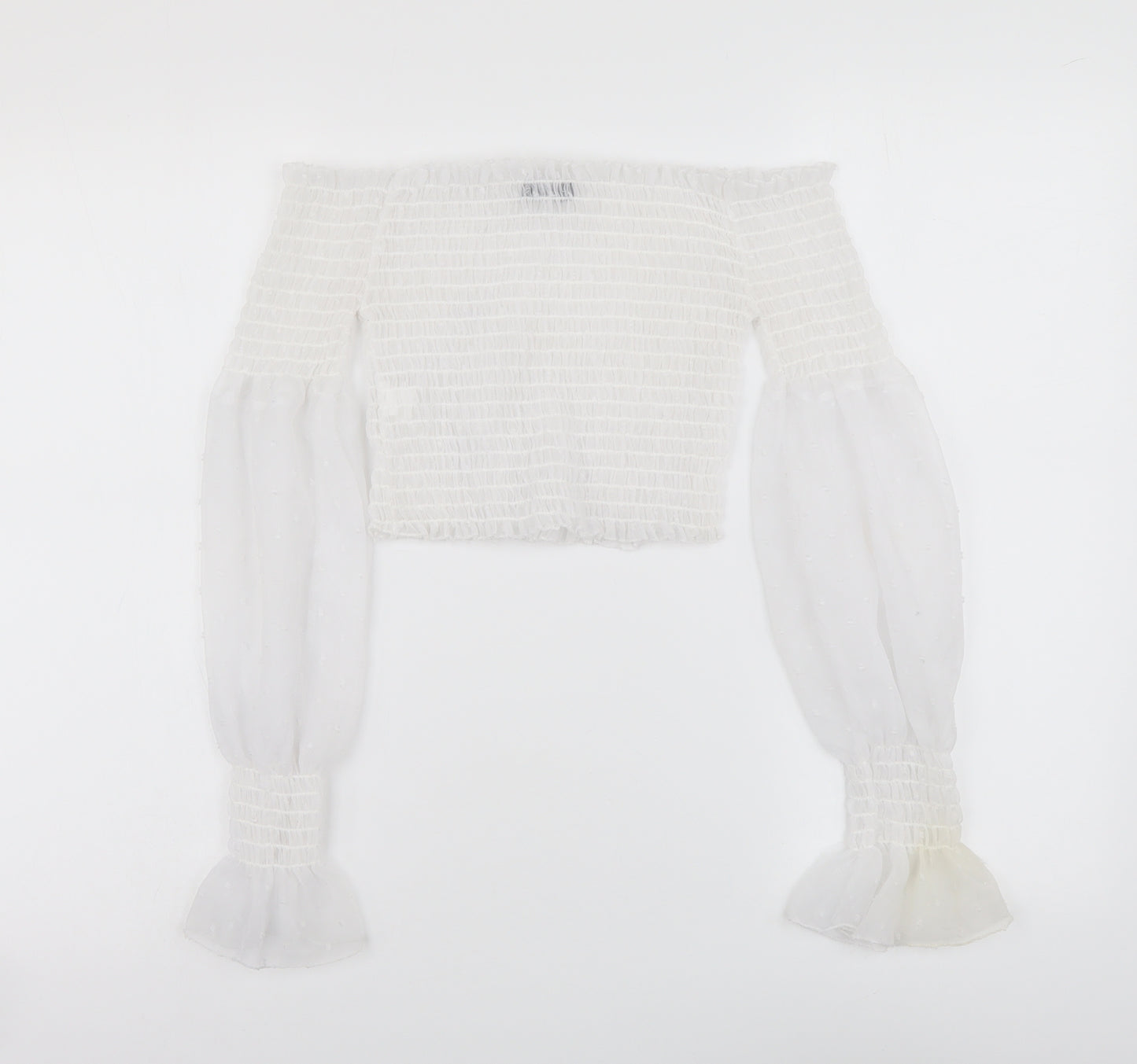 Boohoo Womens White Polyester Cropped Blouse Size 6 Off the Shoulder