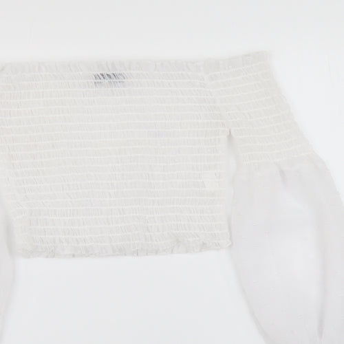Boohoo Womens White Polyester Cropped Blouse Size 6 Off the Shoulder
