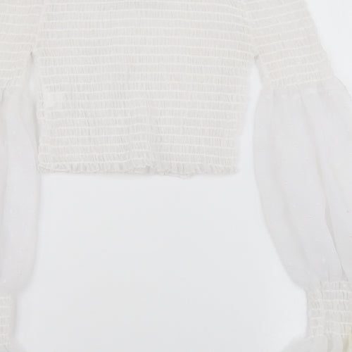 Boohoo Womens White Polyester Cropped Blouse Size 6 Off the Shoulder