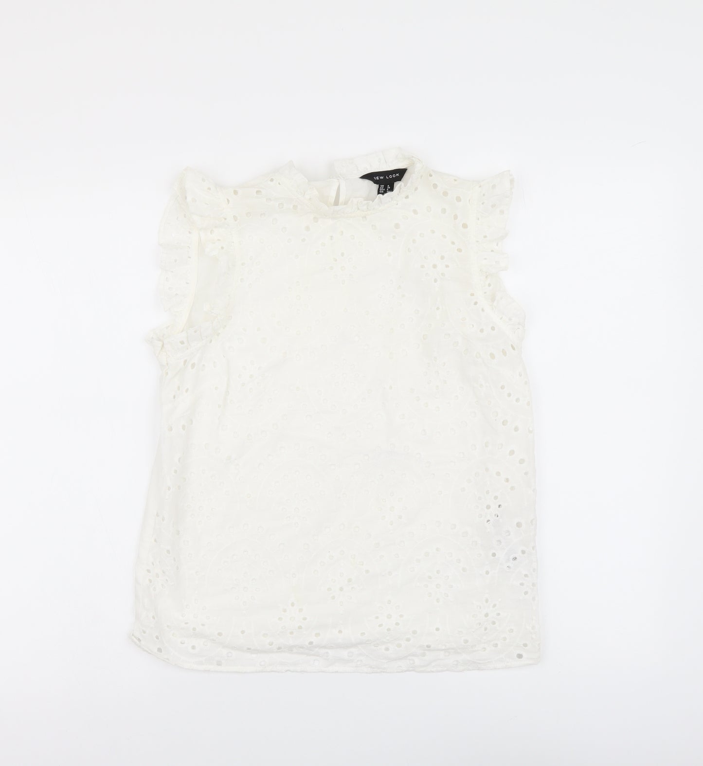 New Look Womens Ivory Cotton Basic Blouse Size 8 Mock Neck