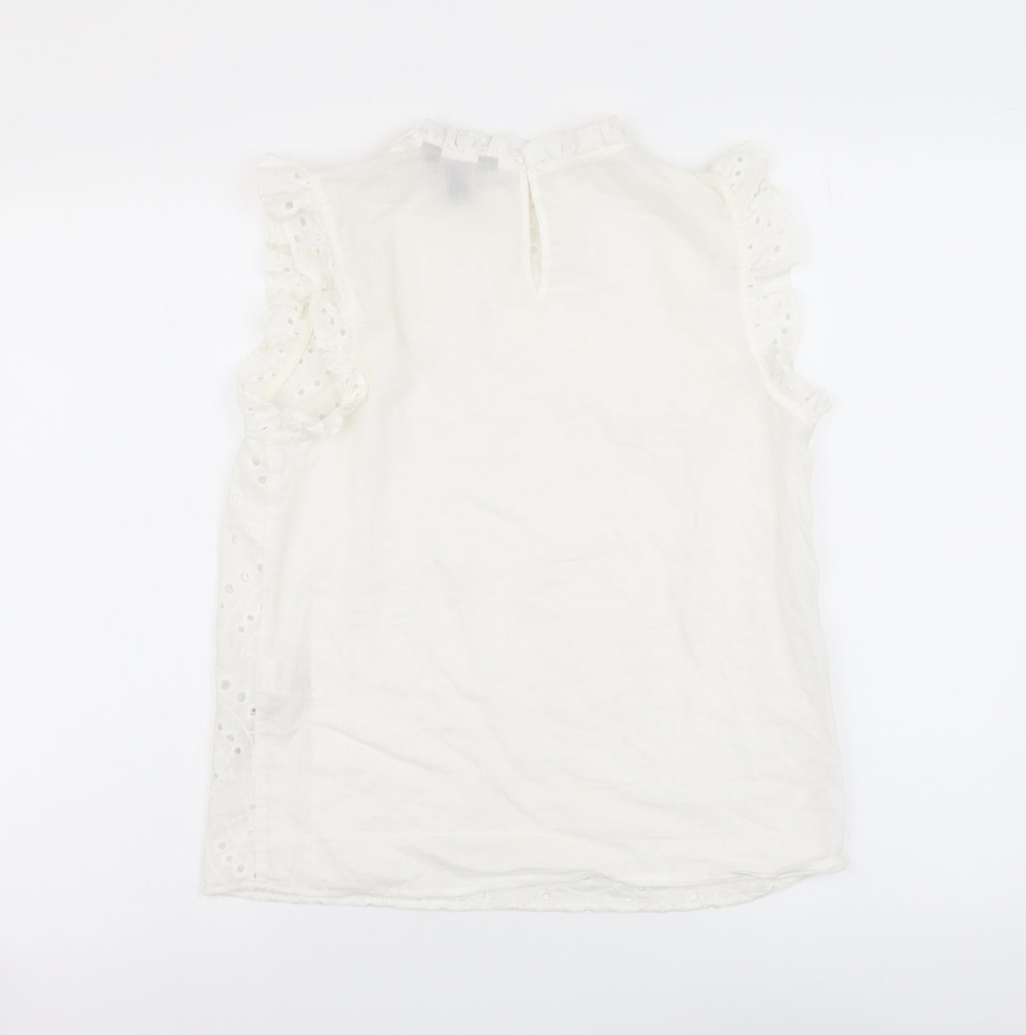 New Look Womens Ivory Cotton Basic Blouse Size 8 Mock Neck