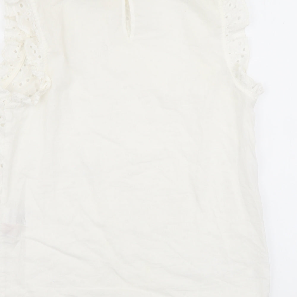 New Look Womens Ivory Cotton Basic Blouse Size 8 Mock Neck