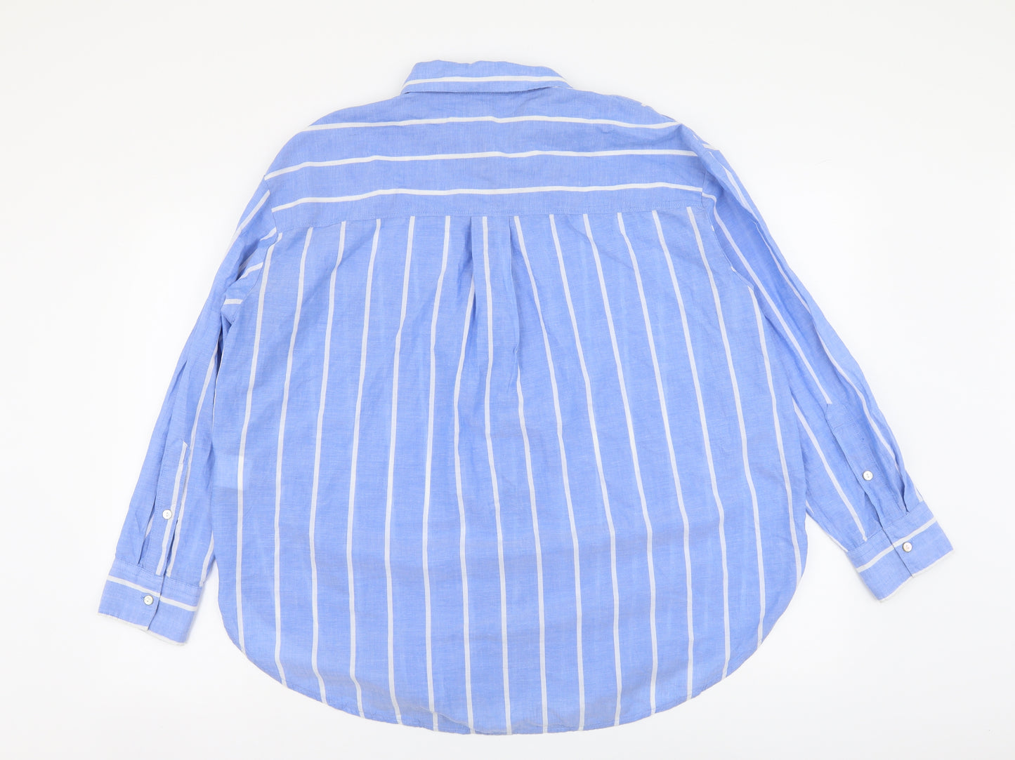 H&M Womens Blue Striped Cotton Basic Button-Up Size M Collared