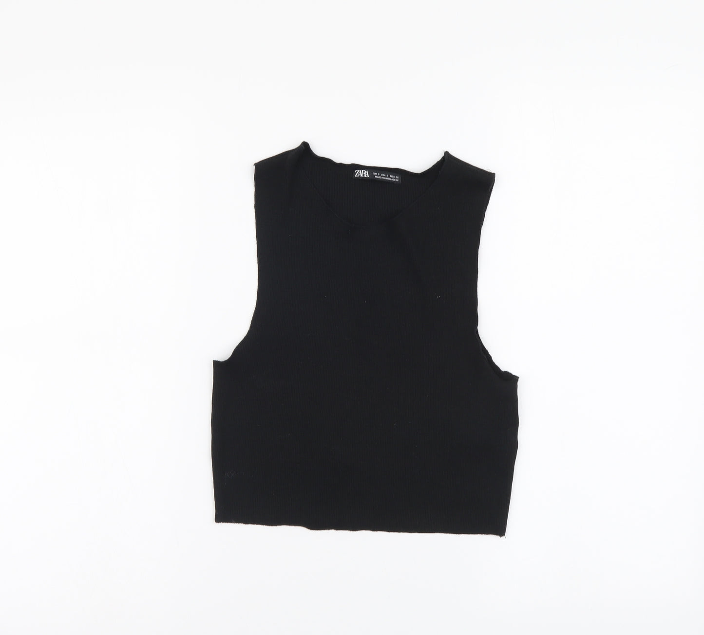 Zara Womens Black Cotton Cropped Tank Size S Round Neck