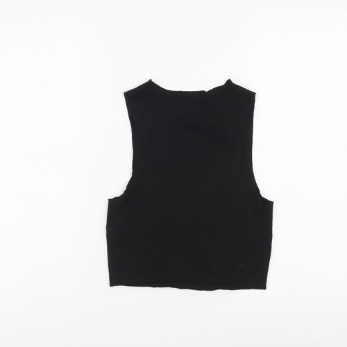 Zara Womens Black Cotton Cropped Tank Size S Round Neck