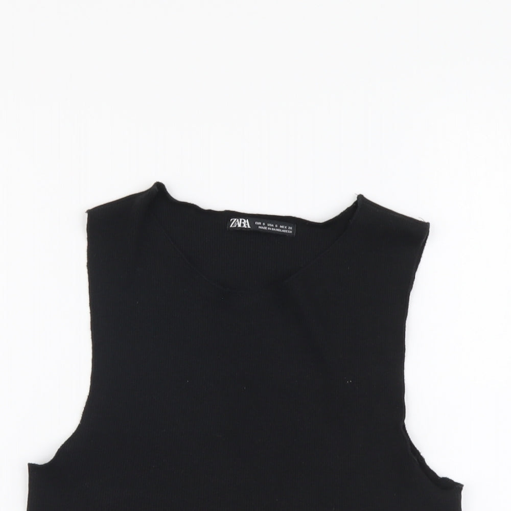 Zara Womens Black Cotton Cropped Tank Size S Round Neck