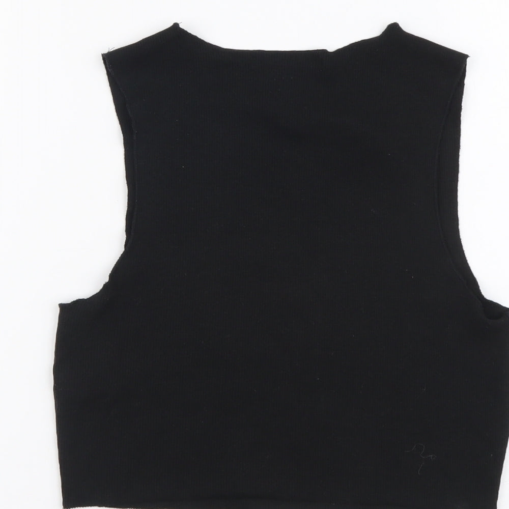 Zara Womens Black Cotton Cropped Tank Size S Round Neck