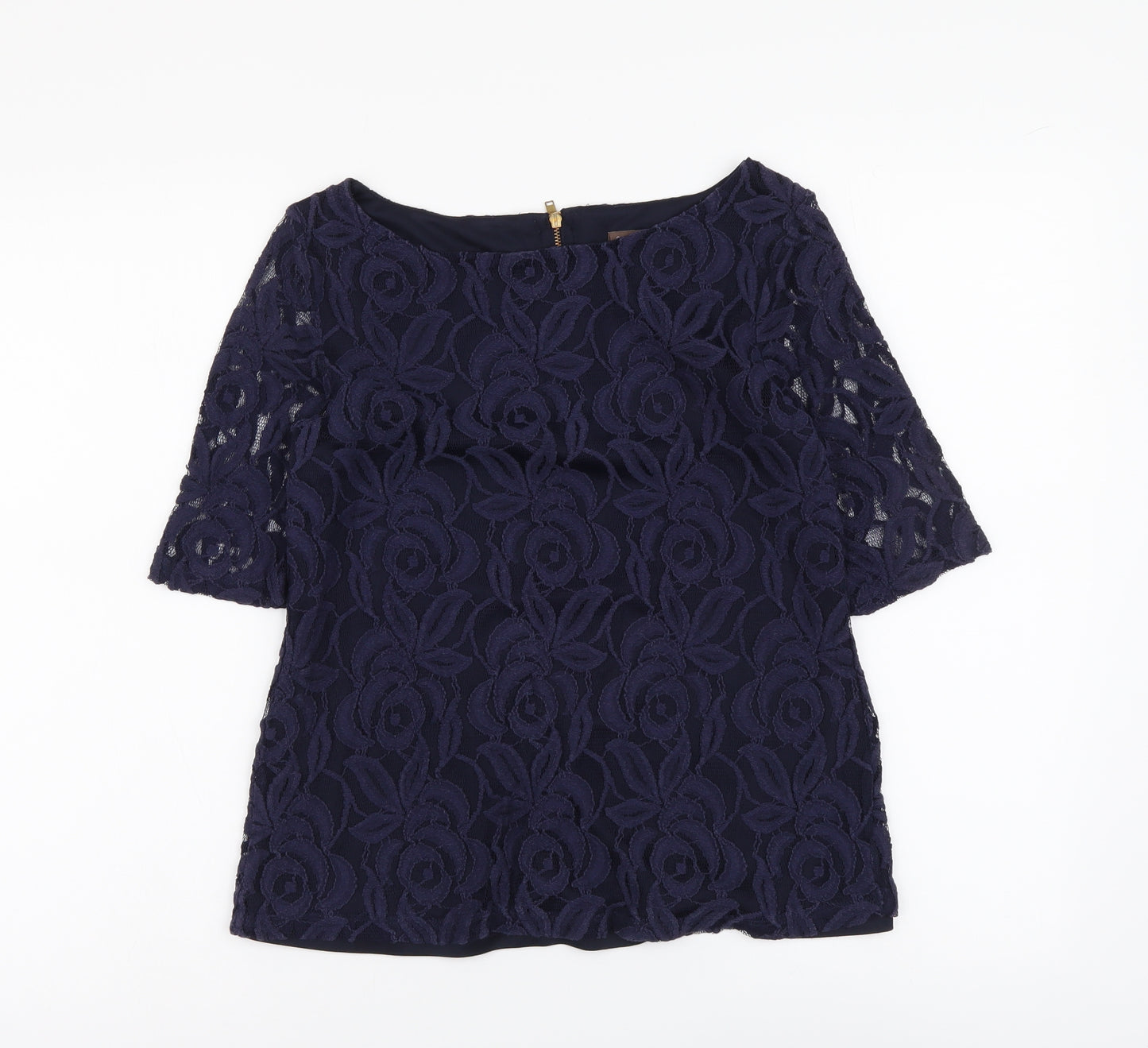 Phase Eight Womens Blue Floral Cotton Basic Blouse Size 12 Boat Neck