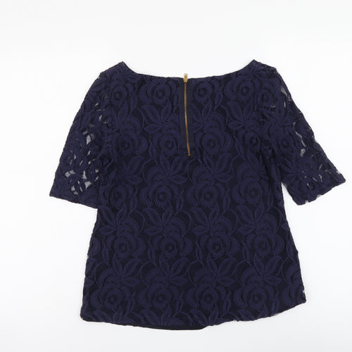Phase Eight Womens Blue Floral Cotton Basic Blouse Size 12 Boat Neck