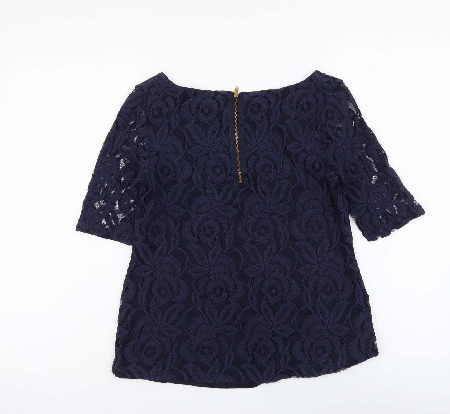 Phase Eight Womens Blue Floral Cotton Basic Blouse Size 12 Boat Neck