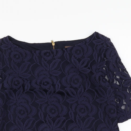 Phase Eight Womens Blue Floral Cotton Basic Blouse Size 12 Boat Neck