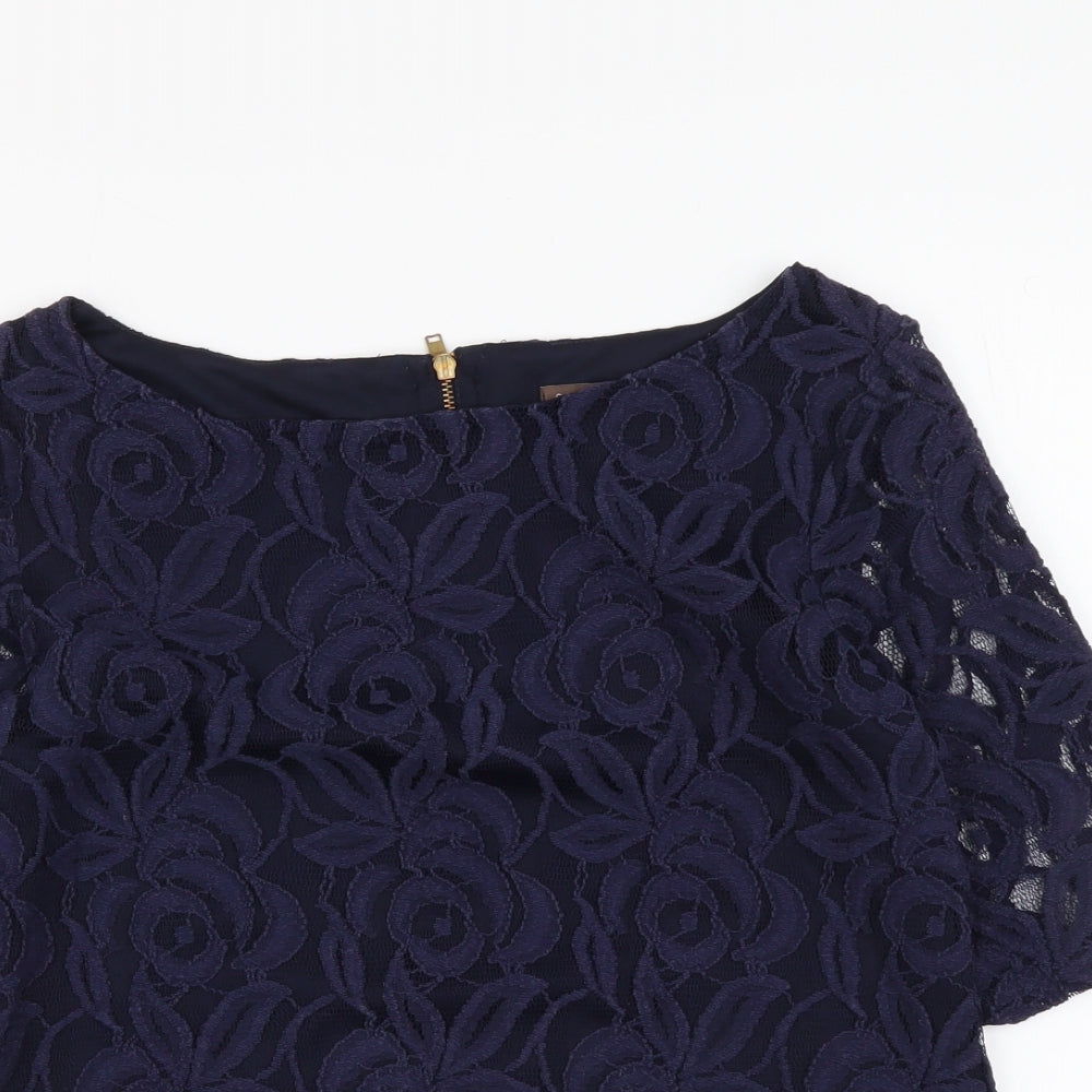 Phase Eight Womens Blue Floral Cotton Basic Blouse Size 12 Boat Neck