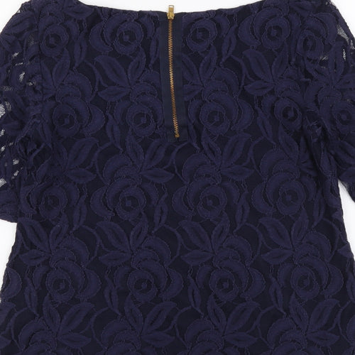 Phase Eight Womens Blue Floral Cotton Basic Blouse Size 12 Boat Neck