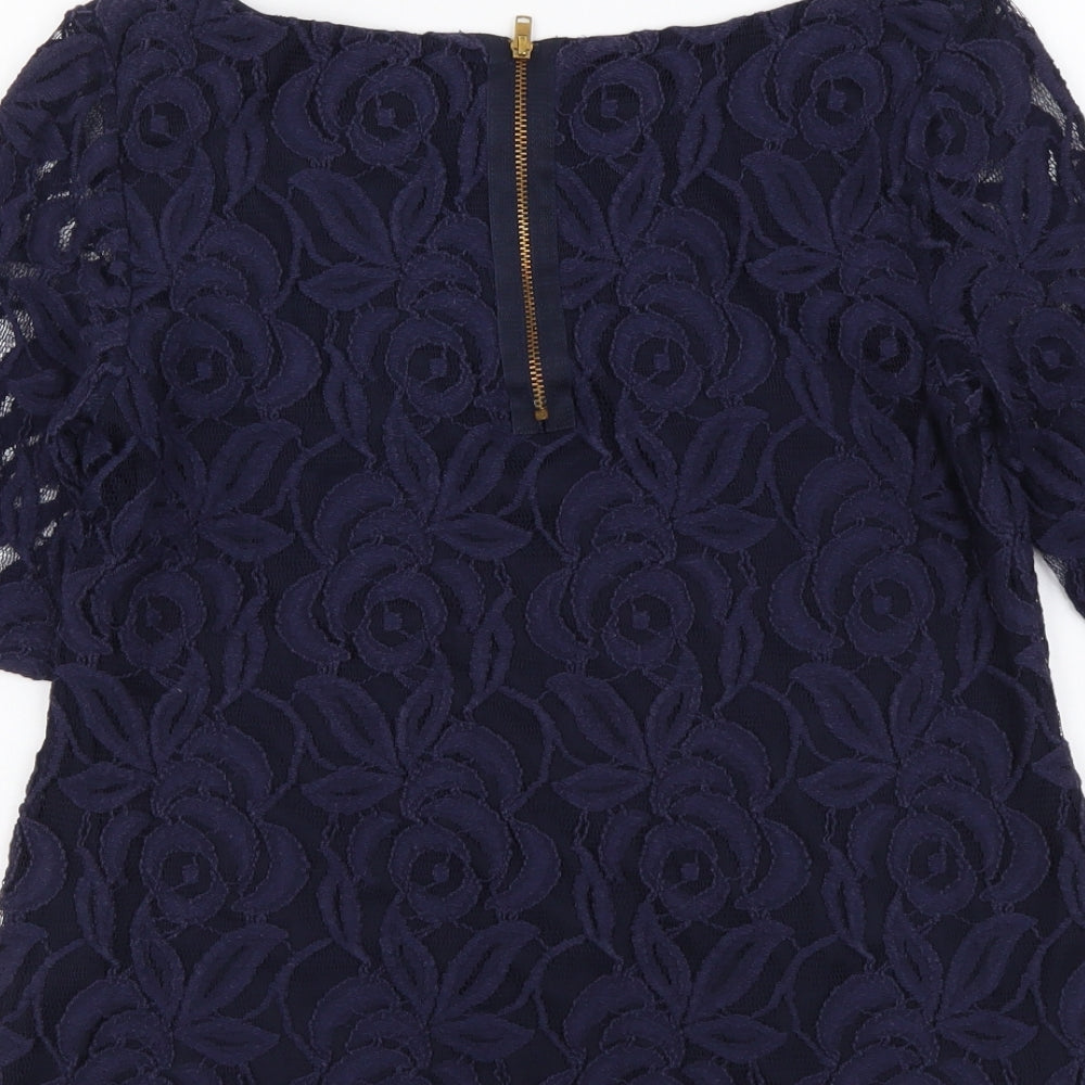 Phase Eight Womens Blue Floral Cotton Basic Blouse Size 12 Boat Neck