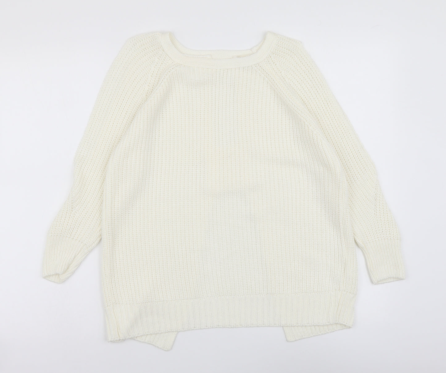River Island Womens Ivory Boat Neck Acrylic Pullover Jumper Size 10 - Open Back