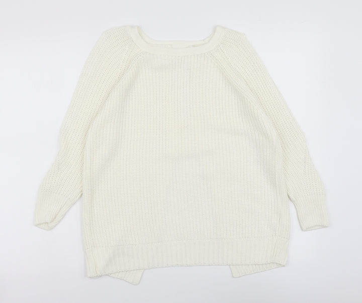 River Island Womens Ivory Boat Neck Acrylic Pullover Jumper Size 10 - Open Back