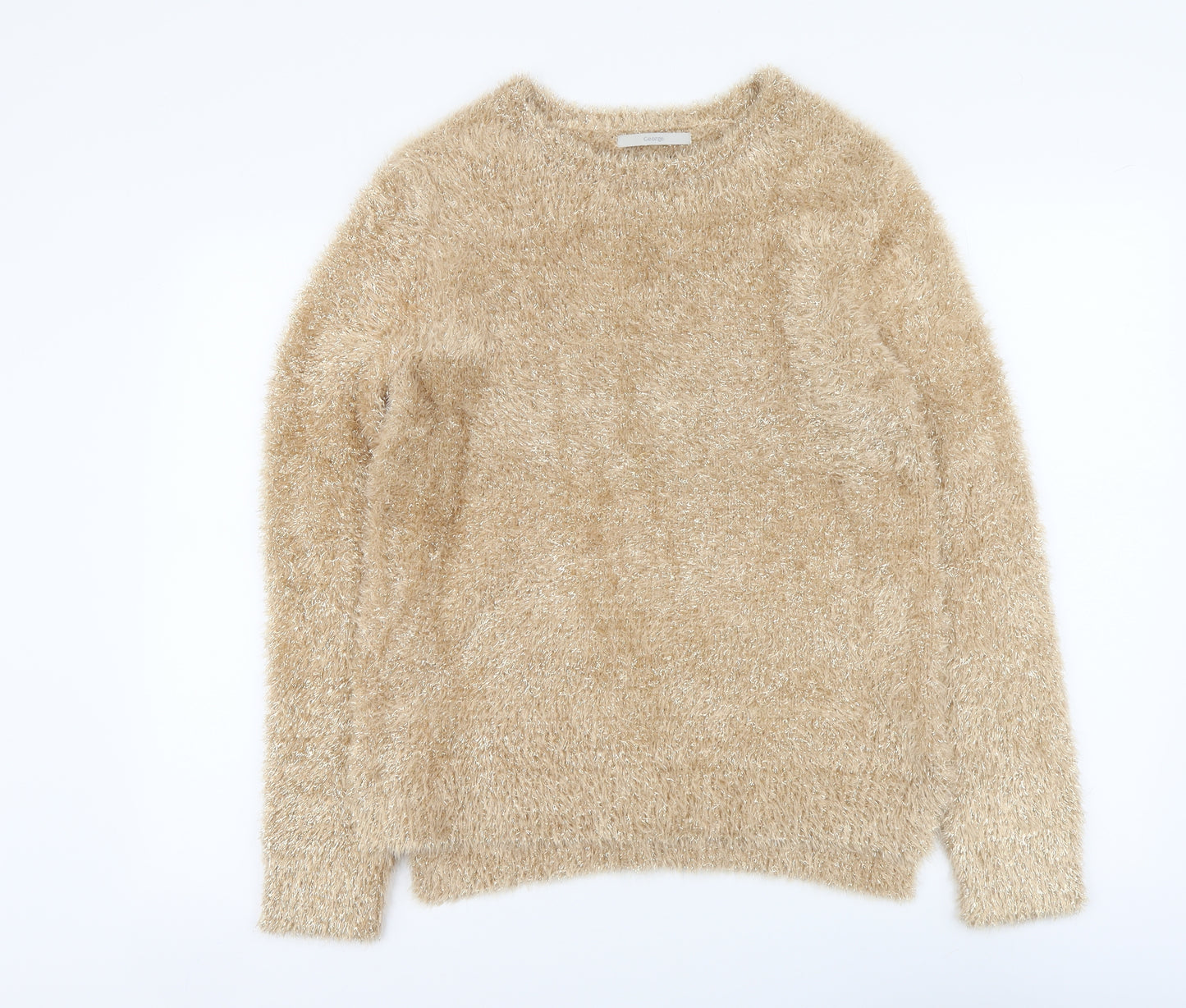 George Womens Gold Round Neck Nylon Pullover Jumper Size 10