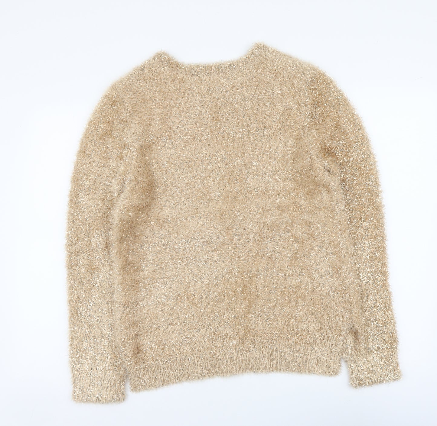 George Womens Gold Round Neck Nylon Pullover Jumper Size 10