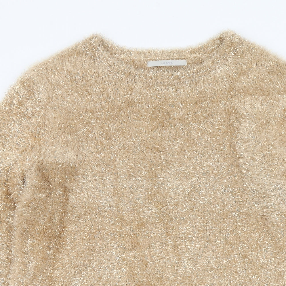 George Womens Gold Round Neck Nylon Pullover Jumper Size 10