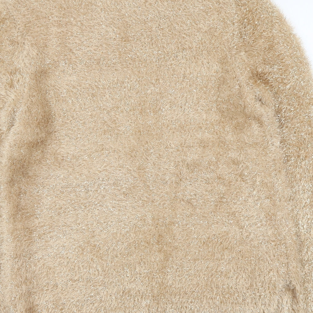 George Womens Gold Round Neck Nylon Pullover Jumper Size 10