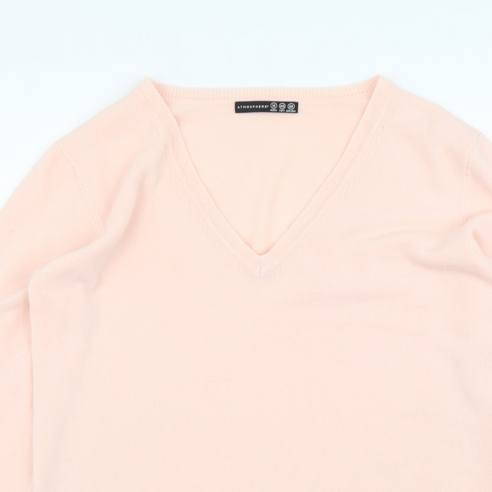 Atmosphere Womens Pink V-Neck Acrylic Henley Jumper Size 12