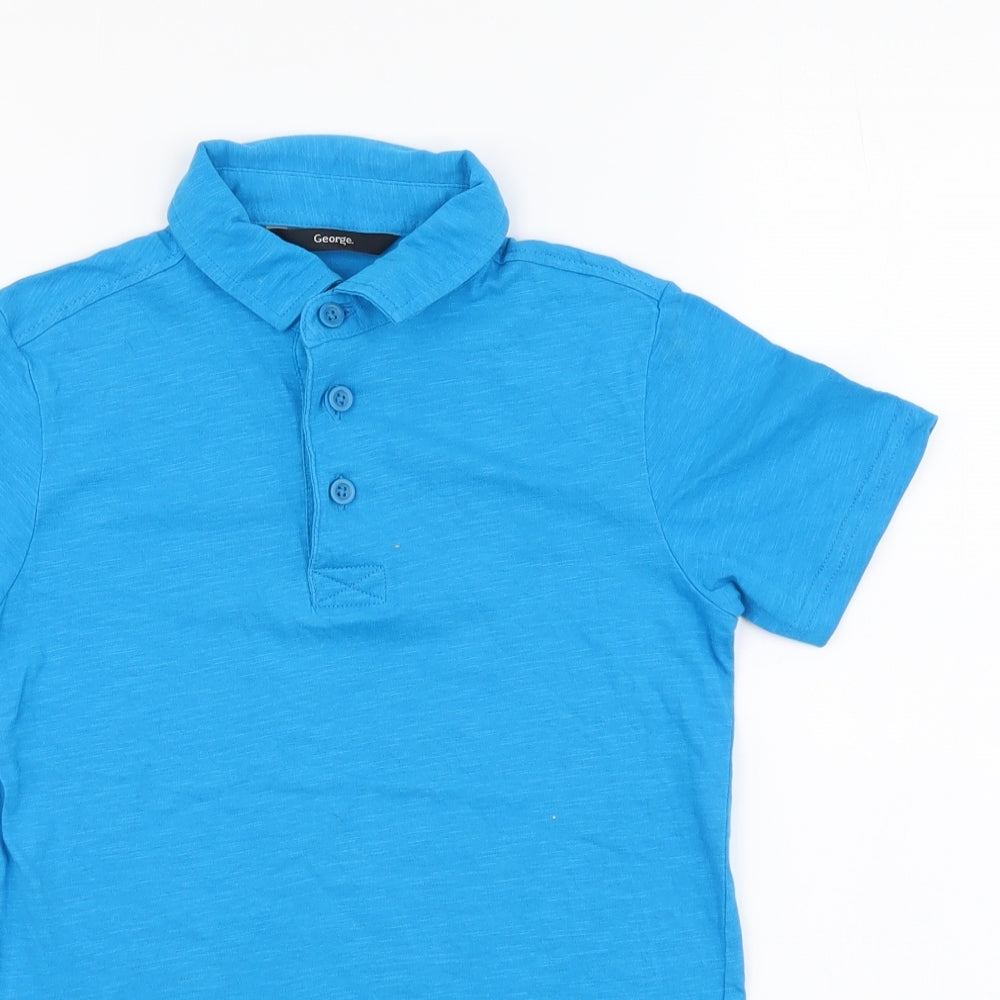 George Boys Blue Cotton Basic Polo Size 7-8 Years Collared Pullover