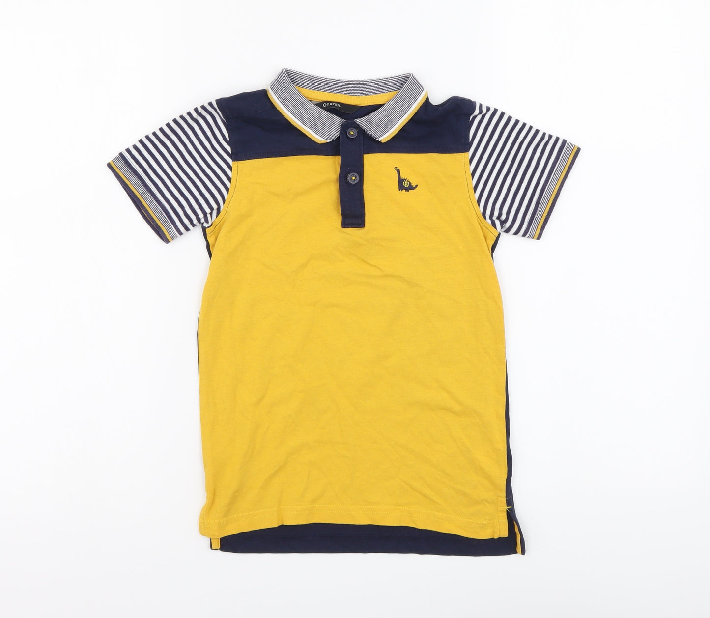 George Boys Yellow Striped Cotton Basic Polo Size 5-6 Years Collared Pullover - Dinosaur motif