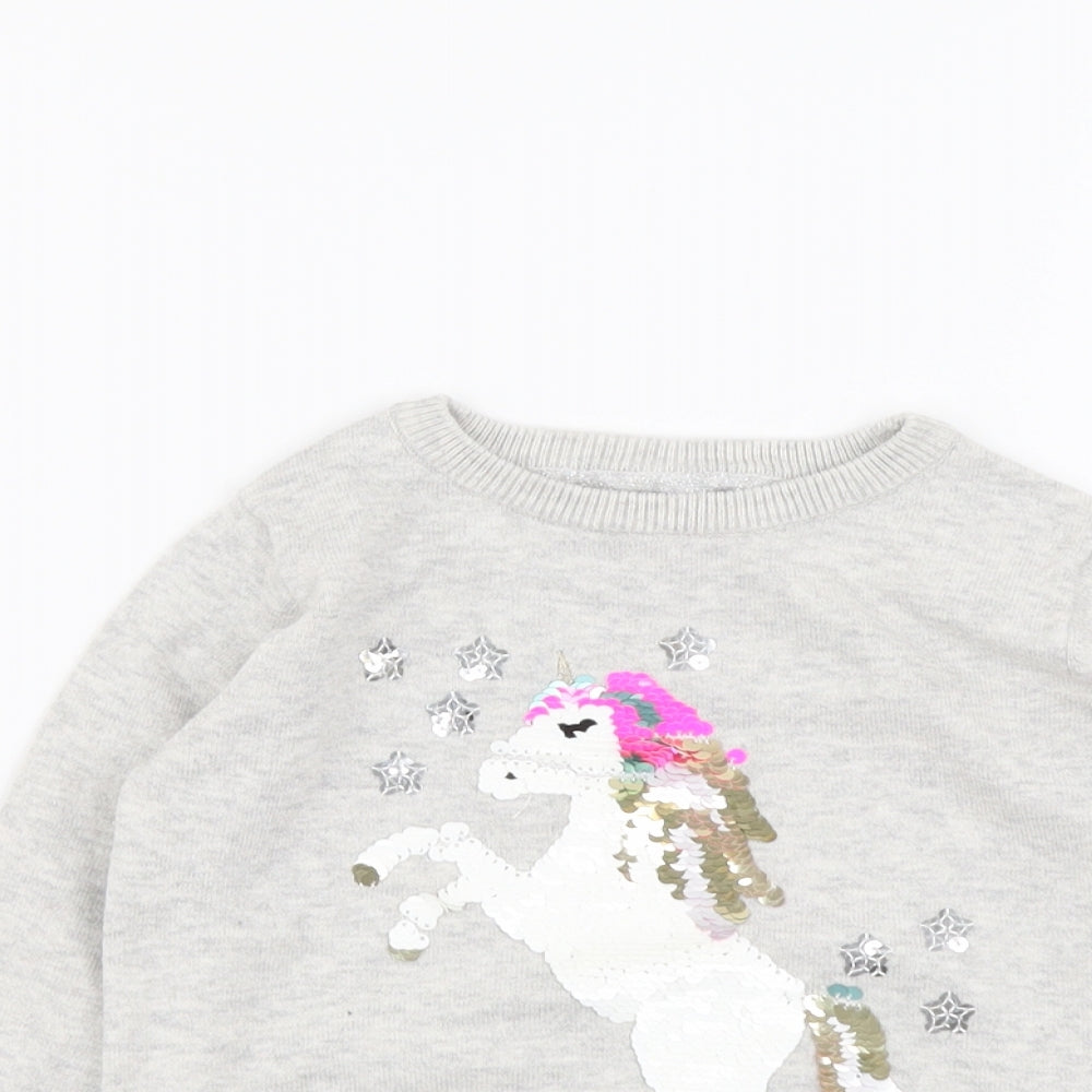 Primark Girls Grey Round Neck Cotton Pullover Jumper Size 4-5 Years Pullover - Unicorn