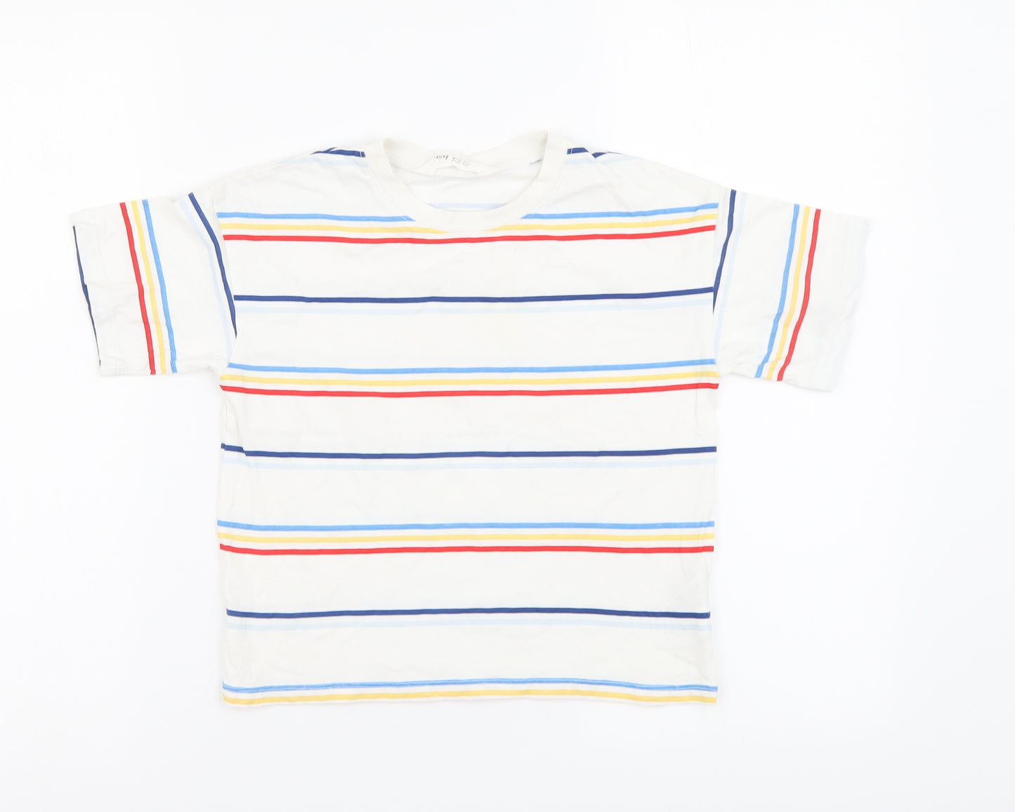 H&M Boys White Striped Cotton Basic T-Shirt Size 4-5 Years Round Neck Pullover