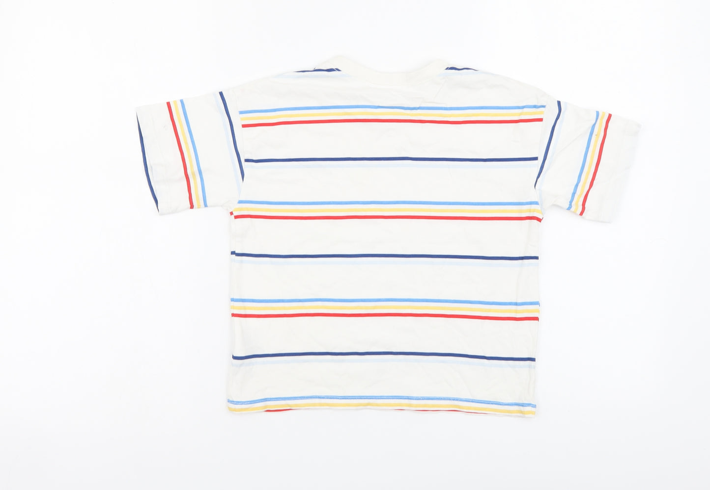 H&M Boys White Striped Cotton Basic T-Shirt Size 4-5 Years Round Neck Pullover