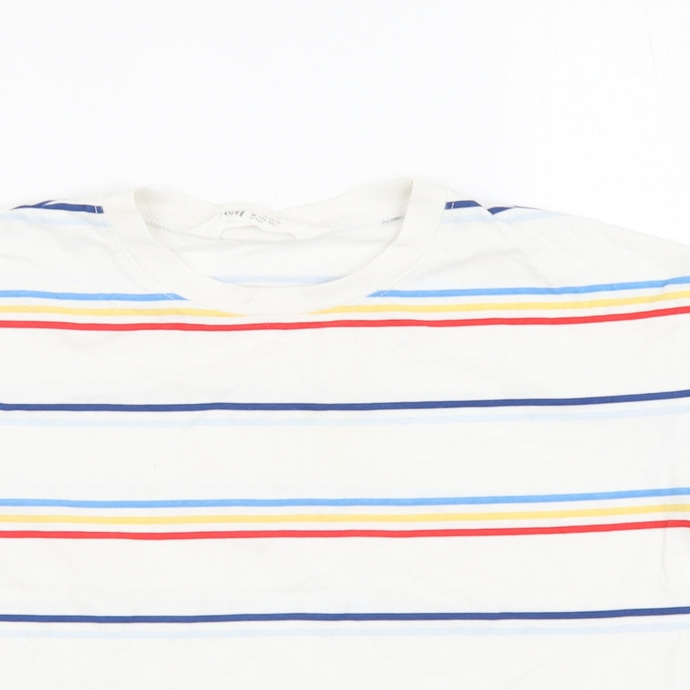 H&M Boys White Striped Cotton Basic T-Shirt Size 4-5 Years Round Neck Pullover