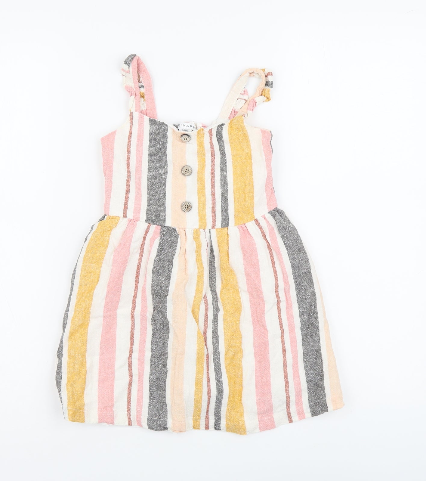 Primark Girls Multicoloured Striped Linen Fit & Flare Size 3-4 Years Square Neck Pullover