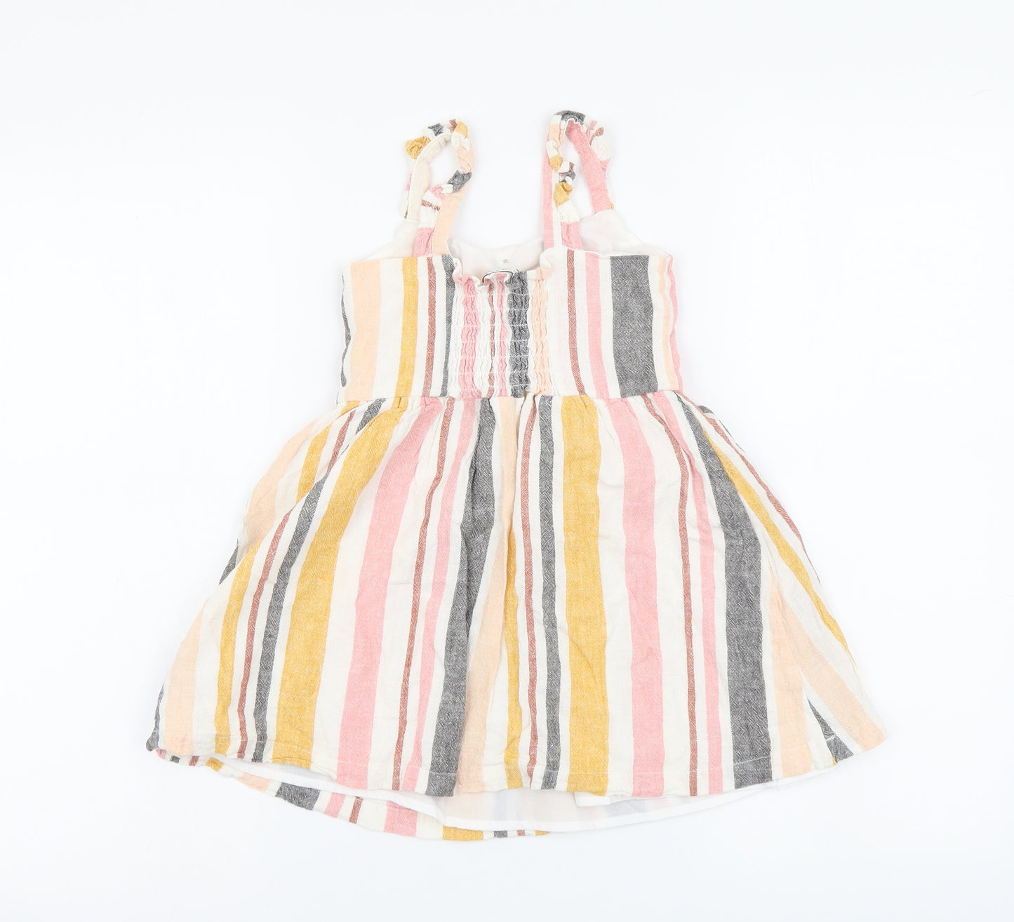 Primark Girls Multicoloured Striped Linen Fit & Flare Size 3-4 Years Square Neck Pullover