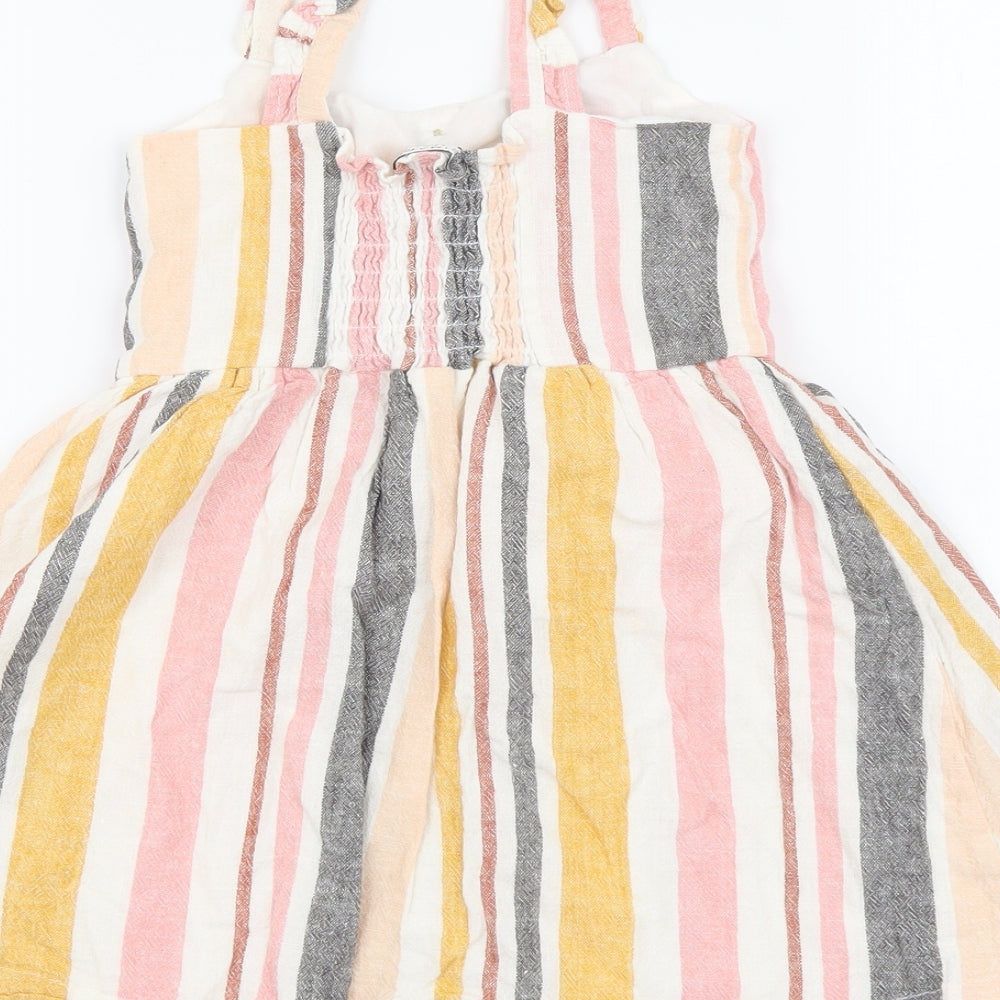 Primark Girls Multicoloured Striped Linen Fit & Flare Size 3-4 Years Square Neck Pullover