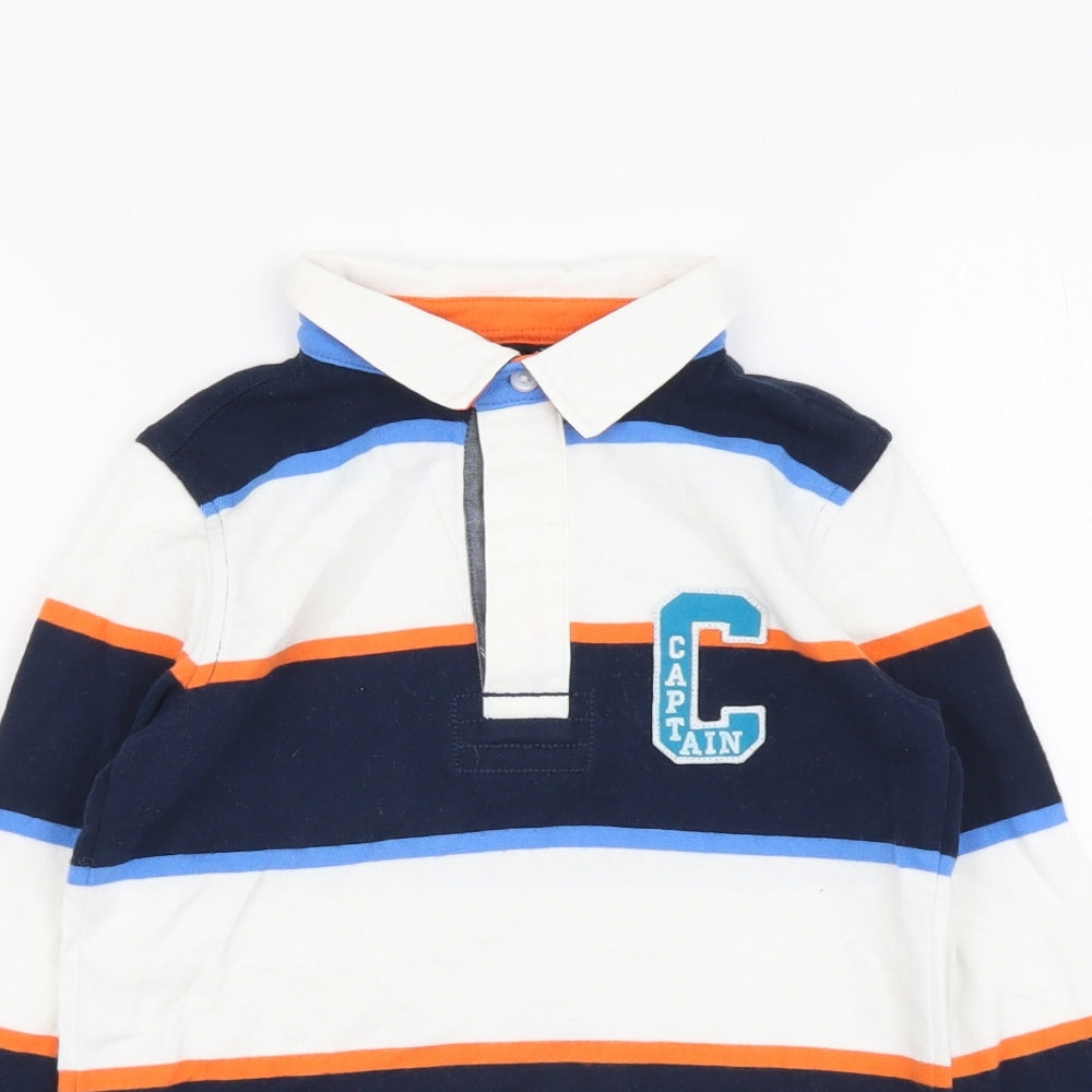 Marks and Spencer Boys Multicoloured Striped Cotton Basic Polo Size 5-6 Years Collared Button - 10