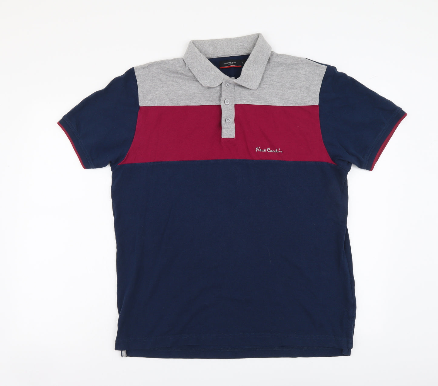 Pierre Cardin Mens Multicoloured Colourblock Cotton Polo Size L Collared Pullover