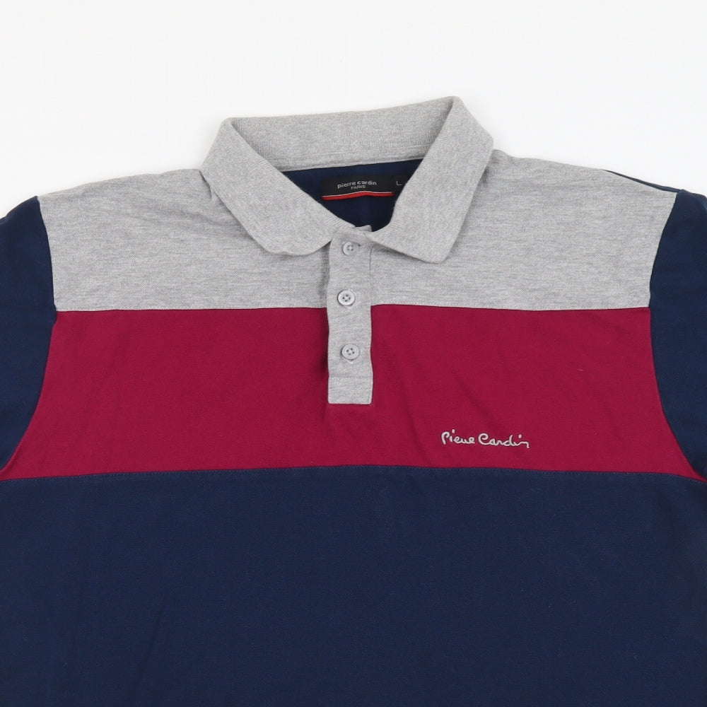 Pierre Cardin Mens Multicoloured Colourblock Cotton Polo Size L Collared Pullover