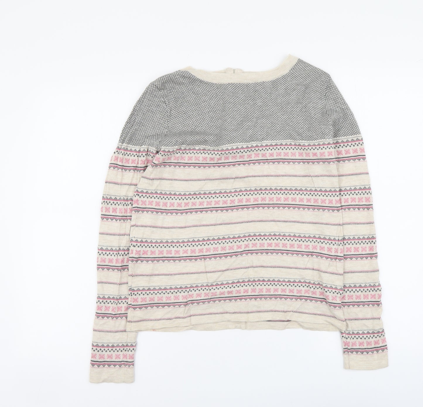 NEXT Womens Beige Round Neck Fair Isle Cotton Pullover Jumper Size 8