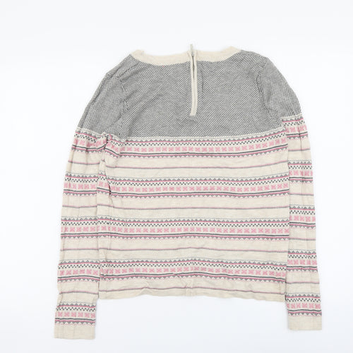 NEXT Womens Beige Round Neck Fair Isle Cotton Pullover Jumper Size 8