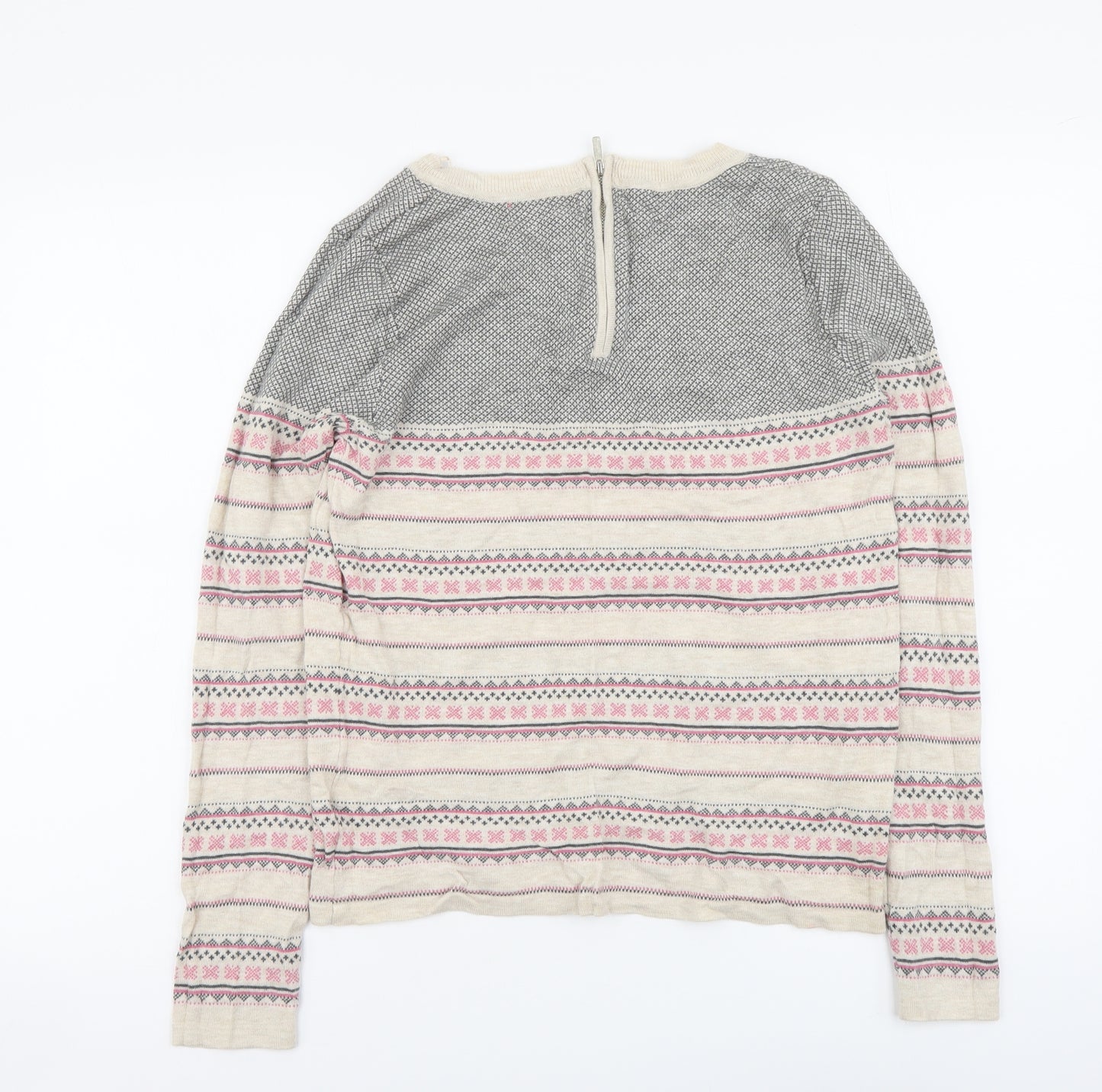 NEXT Womens Beige Round Neck Fair Isle Cotton Pullover Jumper Size 8