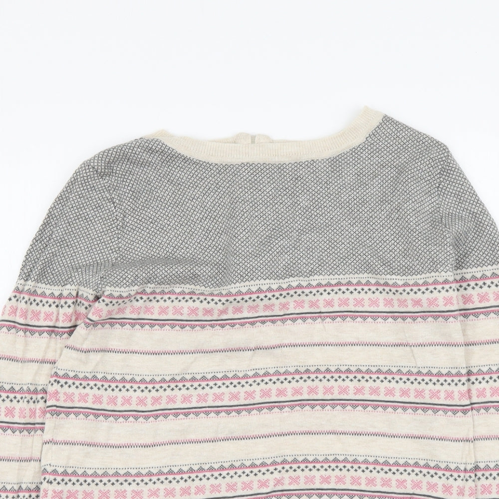 NEXT Womens Beige Round Neck Fair Isle Cotton Pullover Jumper Size 8