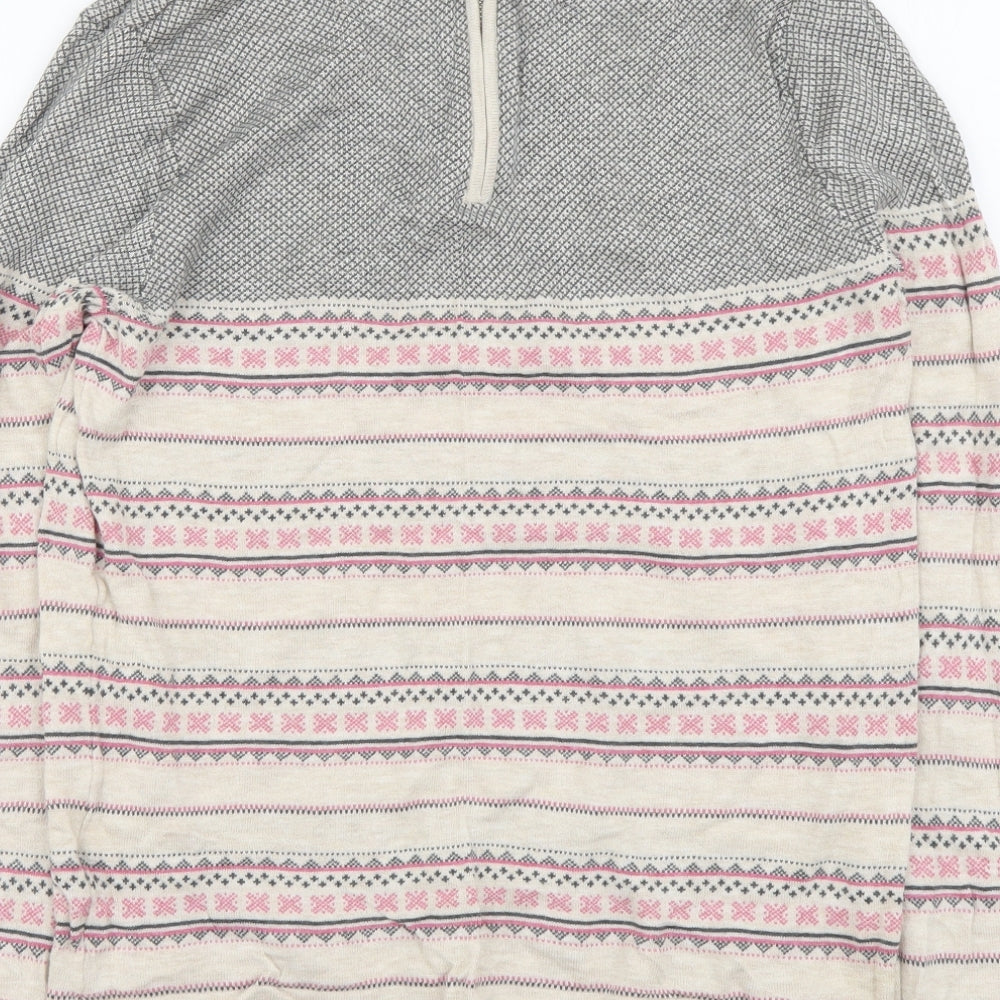 NEXT Womens Beige Round Neck Fair Isle Cotton Pullover Jumper Size 8