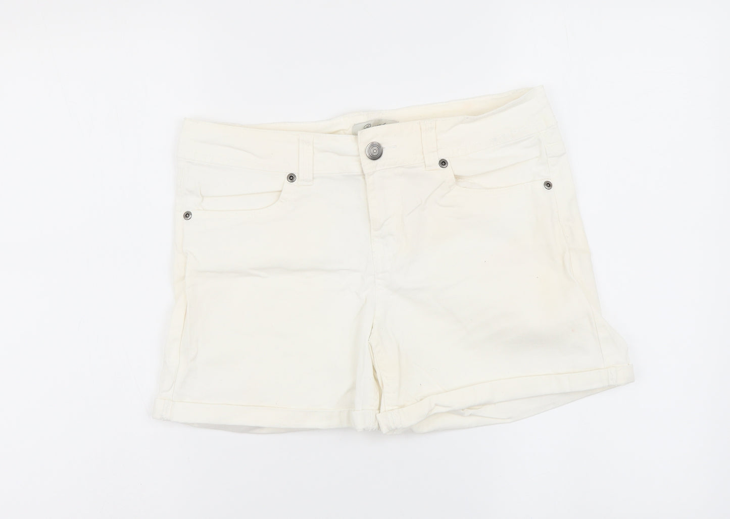 Peacocks Womens White Cotton Chino Shorts Size 10 L4 in Regular Button